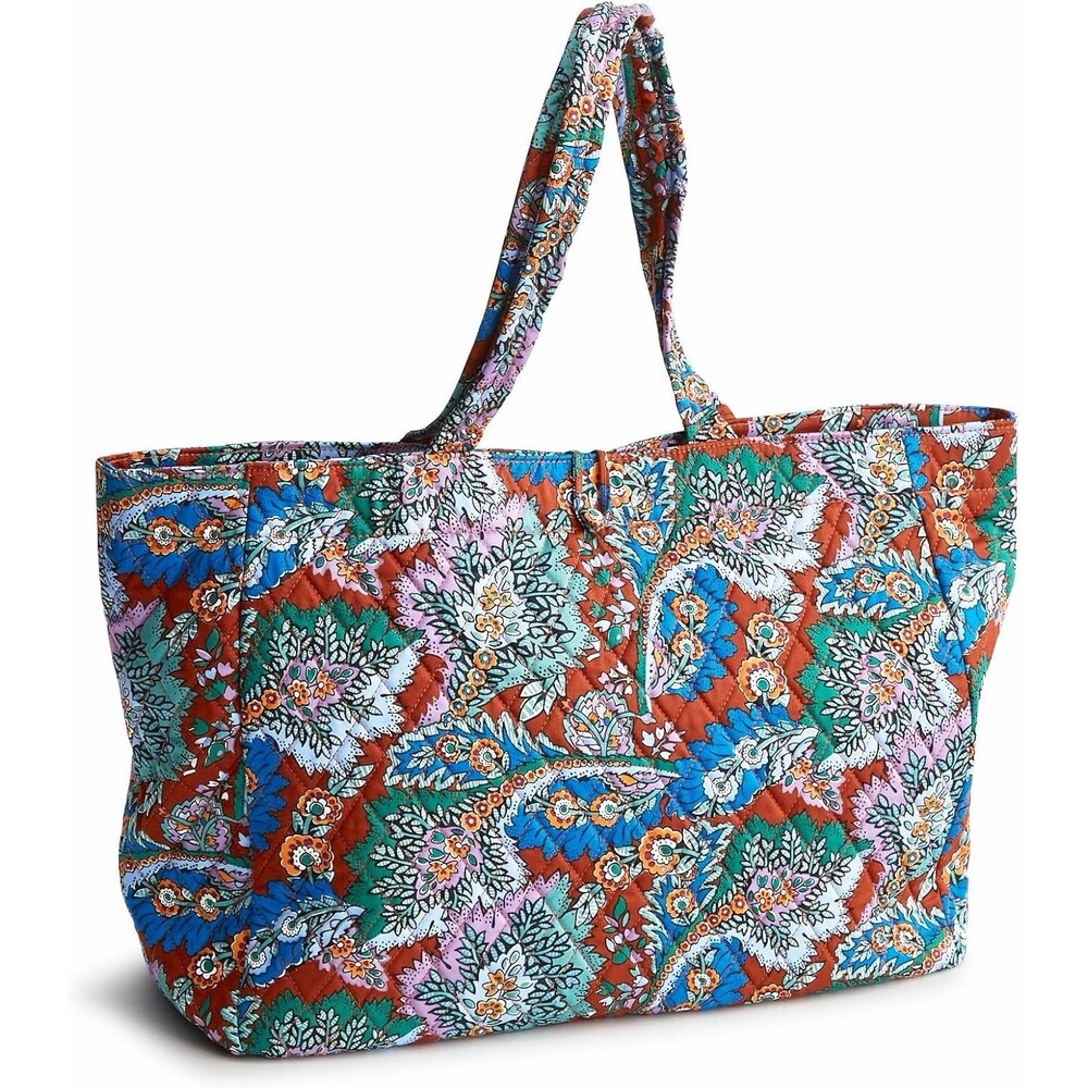VERA BRADLEY Hathaway Tote Bag Flowers + Feathers Quilted Cotton Multi-Color